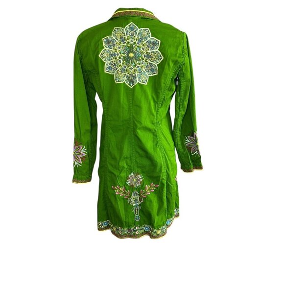 Johnny Was Green Embroidered Fitted Coat Mandala on the Back Size Medium - Picture 2 of 13